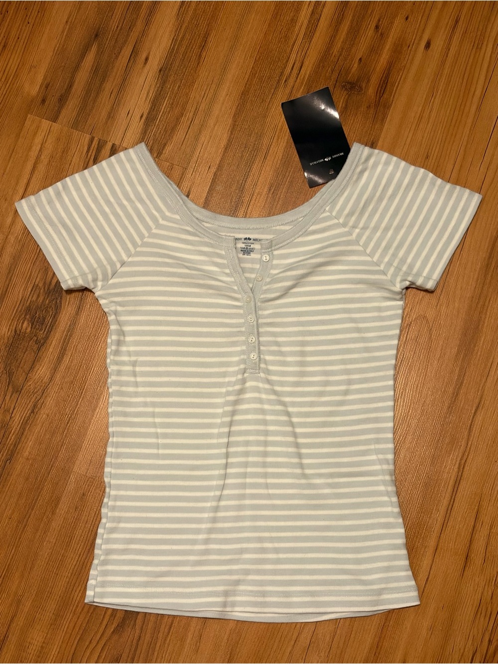 Brandy Melville Light Blue & White Striped Henley Tee
